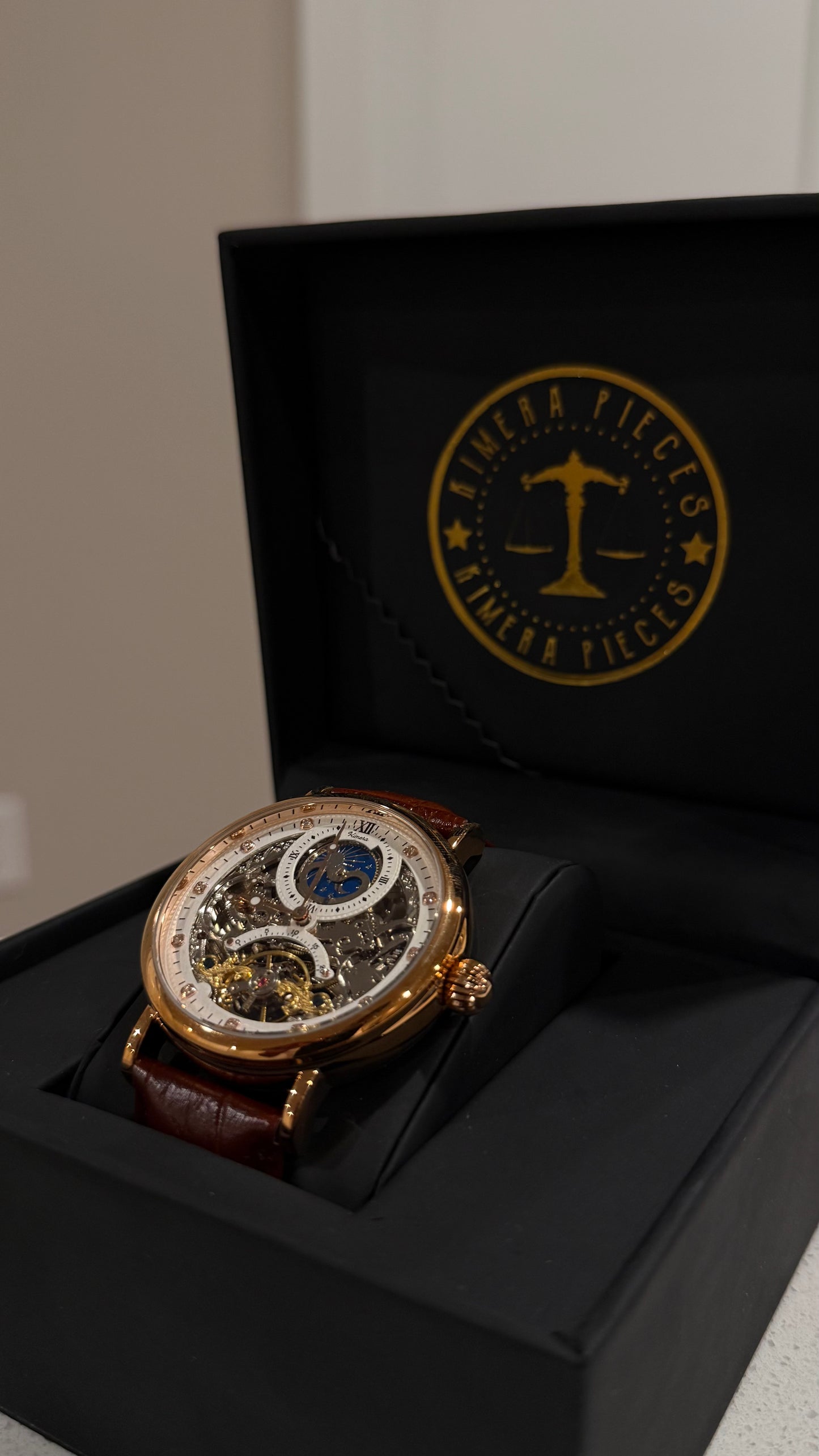 Morning Dawn Rose Gold Skeleton Moonphase Timepiece