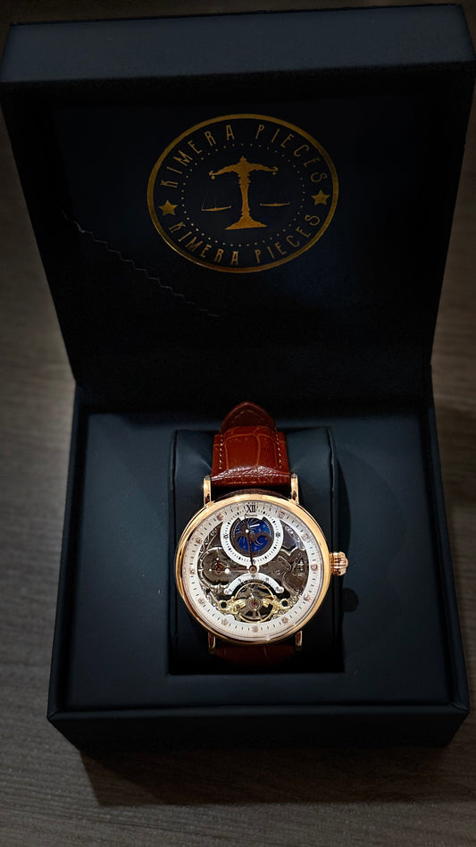 Morning Dawn Rose Gold Skeleton Moonphase Timepiece
